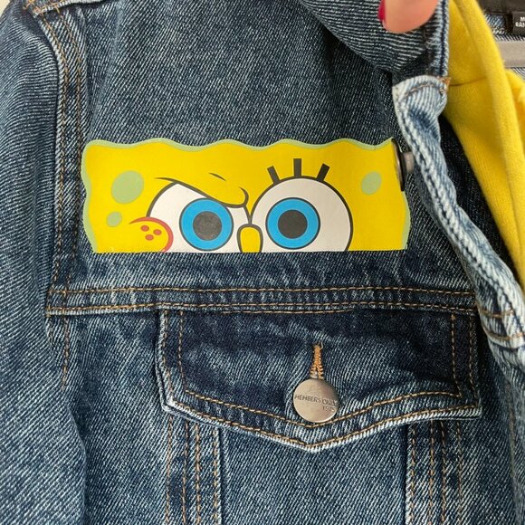 MEMBERS ONLY X Nickelodeon RARE Spongebob MidWash Denim Jacket Size L - Picture 4 of 8